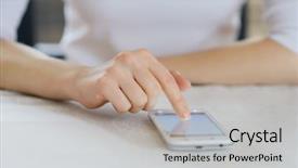  Presentation with mobile home - Colorful slide deck enhanced with personal data assistant - woman using her mobile smart backdrop and a  colored foreground