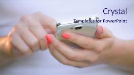  Presentation with personal data - PPT theme consisting of personal data assistant - woman using her mobile smart background and a sky blue colored foreground