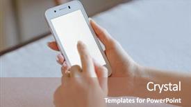  Presentation with smart home - PPT layouts featuring personal data assistant - woman using her mobile smart background and a  colored foreground