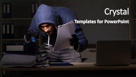  Presentation with identity theft - PPT theme featuring personal data in identity theft background and a dark gray colored foreground