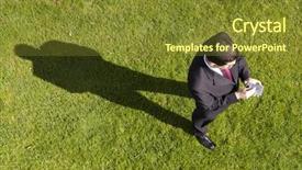  Presentation with working - Presentation theme having personal digital assistant - above view of a businessman background and a tawny brown colored foreground