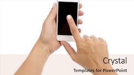  Presentation with process division of cell isolated - Colorful slide set enhanced with personal digital assistant - cell phone on hand isolated backdrop and a coral colored foreground