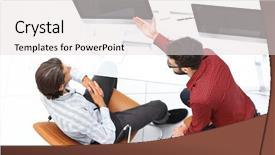  Presentation with computers - Cool new presentation theme with personal digital assistant - employees work on computers backdrop and a  colored foreground