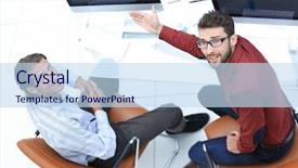  Presentation with employees working together - Audience pleasing slides consisting of personal digital assistant - employees work on computers backdrop and a  colored foreground