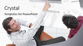  Presentation with computers - Amazing slide deck having personal digital assistant - employees work on computers backdrop and a  colored foreground