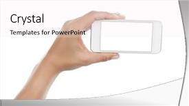  Presentation with smart - Beautiful PPT theme featuring personal digital assistant - female hand holding mobile smart backdrop and a sky blue colored foreground