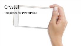  Presentation with phone - Presentation design consisting of personal digital assistant - isolated female hand holding background and a white colored foreground