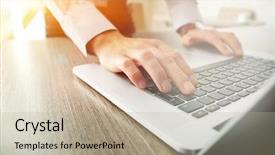  Presentation with consulting - Slide deck enhanced with personal digital assistant - man using laptop at work background and a mint green colored foreground