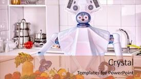  Presentation with artificial intelligence - PPT theme enhanced with personal digital assistant - robot domestic household assistance cook background and a coral colored foreground