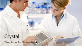  Presentation with tablet - Cool new theme with personal digital assistant - young researcher using tablet pc backdrop and a  colored foreground