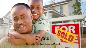  Presentation with real estate - Presentation theme consisting of personal finance - happy african american father background and a  colored foreground