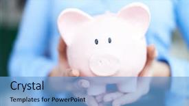  Presentation with accounting financial bank banking account - PPT theme enhanced with personal finance - image of pink piggy bank background and a  colored foreground