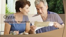  Presentation with bills - Slide deck featuring personal finance - middle aged couple looking background and a coral colored foreground