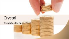  Presentation with piles - Colorful presentation design enhanced with personal finance - some piles of coins backdrop and a  colored foreground