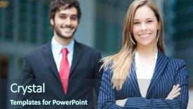  Presentation with people - Slide deck enhanced with personal finance - two business people smiling outdoor background and a  colored foreground