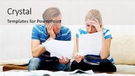  Presentation with personal - Beautiful theme featuring personal finance - worried couple after calculating bills backdrop and a lemonade colored foreground
