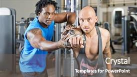  Presentation with crossfit fitness trx training exercises - Slide set consisting of personal-fitness-trainer-giving-instructions background and a violet colored foreground