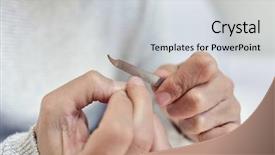  Presentation with nail - PPT theme having personal grooming - closeup of a young caucasian background and a light gray colored foreground