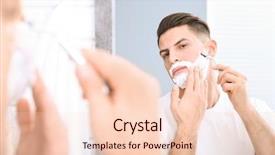  Presentation with obesity cartoon feet on bathroom - PPT layouts consisting of personal grooming - handsome man shaving in bathroom background and a lemonade colored foreground