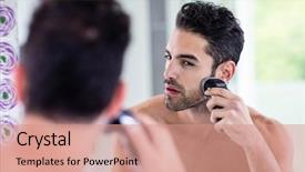  Presentation with shaving - Presentation consisting of personal grooming - handsome man shaving background and a coral colored foreground