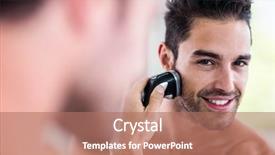  Presentation with shaving - Slide deck with personal grooming - handsome man shaving background and a coral colored foreground