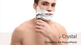  Presentation with shaving - Slide deck consisting of personal grooming - handsome young man applying shaving background and a coral colored foreground