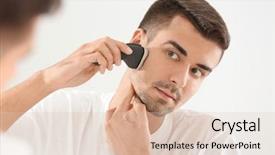  Presentation with shaving - Audience pleasing presentation consisting of personal grooming - handsome young man shaving backdrop and a lemonade colored foreground