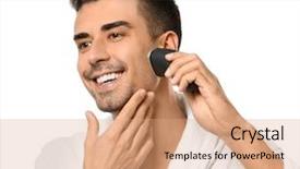  Presentation with shaving - Colorful theme enhanced with personal grooming - handsome young man shaving backdrop and a coral colored foreground