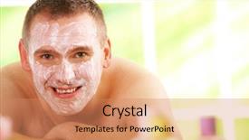  Presentation with spa salon - Presentation theme with personal grooming - happy man resting in sunny background and a coral colored foreground