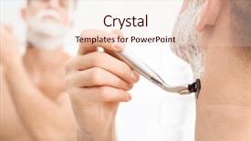  Presentation with shaving - Presentation theme having personal grooming - man shaving in bathroom closeup background and a lemonade colored foreground