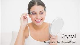  Presentation with bright white - Presentation design enhanced with personal grooming - pleased young brown haired model background and a lemonade colored foreground