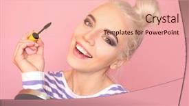  Presentation with eyelashes - PPT layouts with personal hobbies - beautiful young woman coating eyelashes background and a coral colored foreground