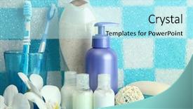  Presentation with accessories - Presentation design having personal hygiene - bath accessories on shelf background and a arctic colored foreground