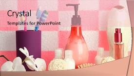  Presentation with accessories - PPT layouts with personal hygiene - bath accessories on shelf background and a lemonade colored foreground