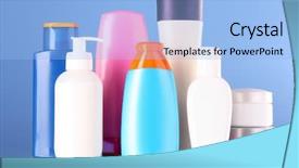  Presentation with beauty products - Presentation having personal hygiene - bottles of health and beauty background and a light blue colored foreground
