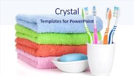  Presentation with soap - Theme with personal hygiene - four colorful toothbrushes soap background and a sky blue colored foreground