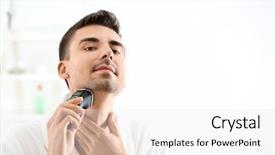  Presentation with shaving - PPT layouts consisting of personal hygiene - handsome young man shaving background and a white colored foreground