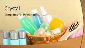  Presentation with hotel amenities - PPT theme having personal hygiene - hotel amenities kit on table background and a lemonade colored foreground