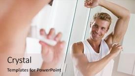  Presentation with bathroom - Audience pleasing PPT theme consisting of personal hygiene - man in bathroom applying deodorant backdrop and a soft green colored foreground