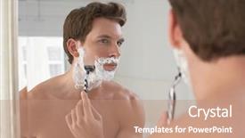  Presentation with mirror reflection - PPT theme having personal hygiene - reflection of a young man background and a coral colored foreground