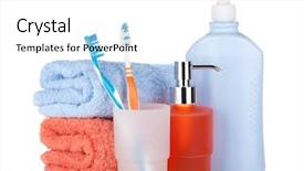  Presentation with hygiene - PPT theme featuring personal hygiene - toothbrushes shampoo bottles and two background and a white colored foreground
