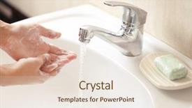  Presentation with liquid soap hand wash - Cool new slide deck with personal hygiene - washing of hands with soap backdrop and a sky blue colored foreground