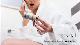  Presentation with toilet - PPT layouts with personal hygiene - woman in bathroom sitting background and a light gray colored foreground