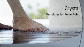  Presentation with hygiene - Theme consisting of personal hygiene - woman standing under outdoor shower background and a light gray colored foreground