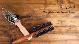  Presentation with personal - Beautiful presentation theme featuring personal hygiene - wooden hairbrushes on wooden background backdrop and a gold colored foreground