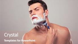  Presentation with soap foam suds - Colorful presentation theme enhanced with personal hygiene - young man shaving with foam backdrop and a coral colored foreground