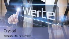  Presentation with ethics values - Presentation theme with businessman presenting the word values background and a ocean colored foreground