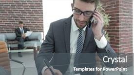  Presentation with financial - Cool new presentation theme with businessman working with financial charts backdrop and a  colored foreground