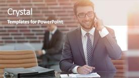  Presentation with financial - Audience pleasing slides consisting of manager sitting at his working backdrop and a  colored foreground