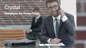  Presentation with financial management - Slide set with manager sitting at his working background and a gray colored foreground